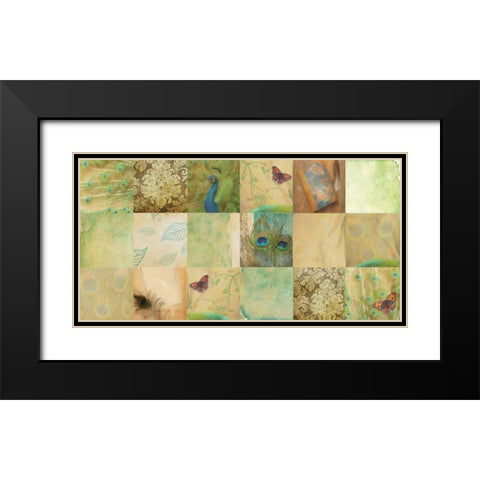 Peacock 18 Patch Black Modern Wood Framed Art Print with Double Matting by Greene, Taylor