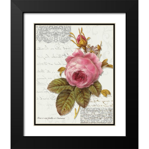 Rose On Scroll I Black Modern Wood Framed Art Print with Double Matting by Greene, Taylor