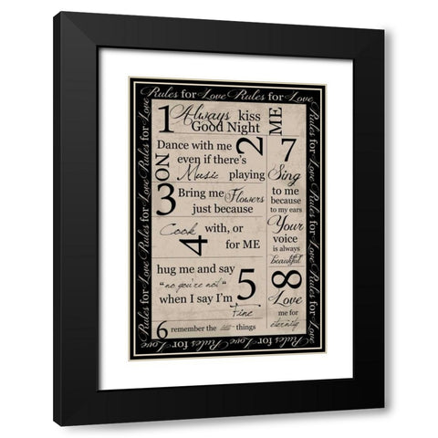 Rules For Love Blk Border Black Modern Wood Framed Art Print with Double Matting by Greene, Taylor