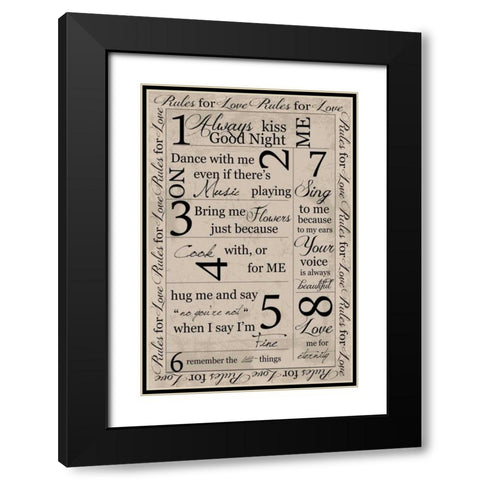 Rules for Love Border Black Modern Wood Framed Art Print with Double Matting by Greene, Taylor