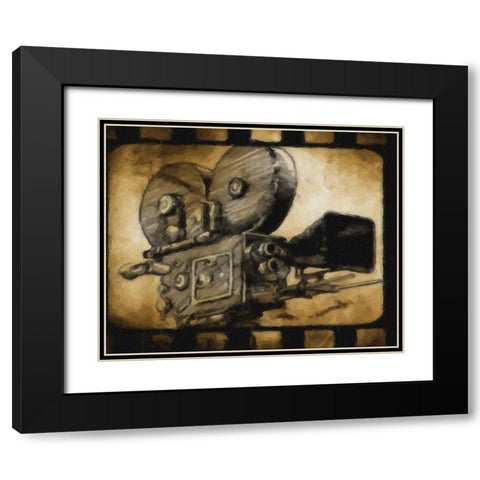 MOVIE CAMERA Black Modern Wood Framed Art Print with Double Matting by Greene, Taylor
