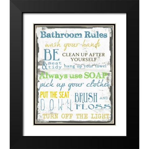 BATHROOM RULES MULTI Black Modern Wood Framed Art Print with Double Matting by Greene, Taylor