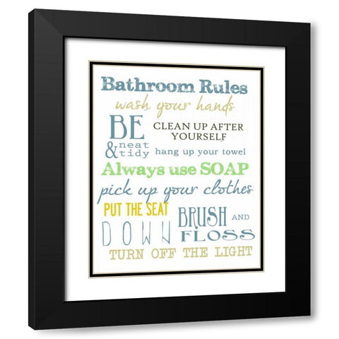 BATHROOM RULES MULTI Black Modern Wood Framed Art Print with Double Matting by Greene, Taylor