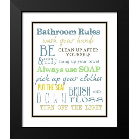 BATHROOM RULES MULTI Black Modern Wood Framed Art Print with Double Matting by Greene, Taylor