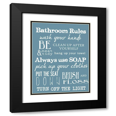 BATHROOM RULES BLUE Black Modern Wood Framed Art Print with Double Matting by Greene, Taylor