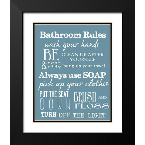 BATHROOM RULES BLUE Black Modern Wood Framed Art Print with Double Matting by Greene, Taylor