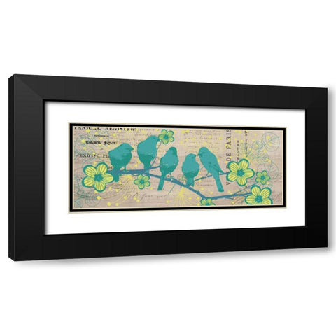Bird Botanical Blue Black Modern Wood Framed Art Print with Double Matting by Jordan, Elizabeth