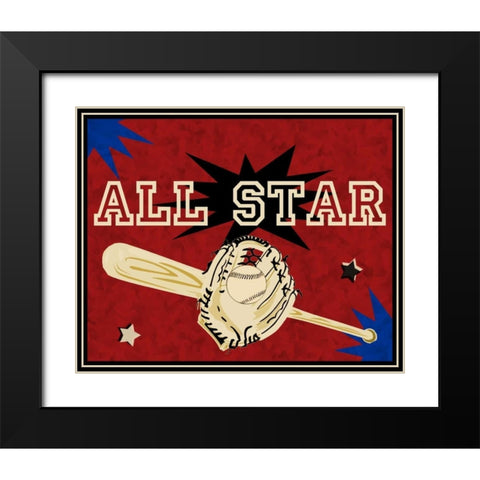 Bat And Glove Black Modern Wood Framed Art Print with Double Matting by Pazan, Tony