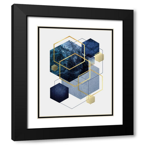Navy Gold Geo 2 Black Modern Wood Framed Art Print with Double Matting by Urban Epiphany