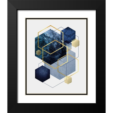 Navy Gold Geo 2 Black Modern Wood Framed Art Print with Double Matting by Urban Epiphany