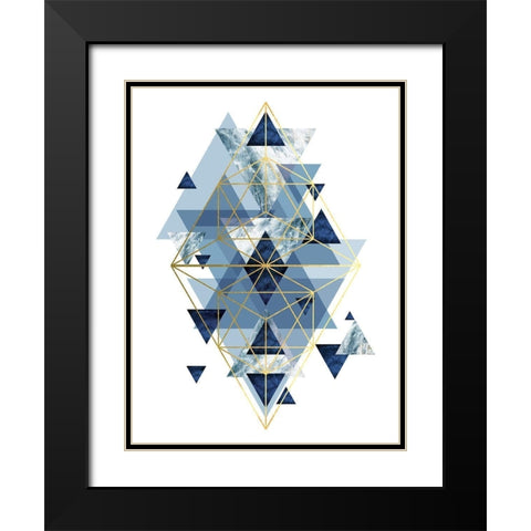Navy Gold   Geometric Black Modern Wood Framed Art Print with Double Matting by Urban Epiphany