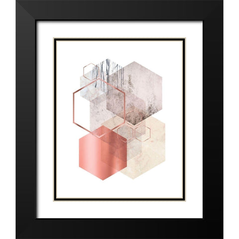 Hexagonal Geo 1 Black Modern Wood Framed Art Print with Double Matting by Urban Epiphany