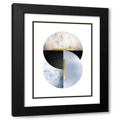 Blue Beige Black Geo Black Modern Wood Framed Art Print with Double Matting by Urban Epiphany