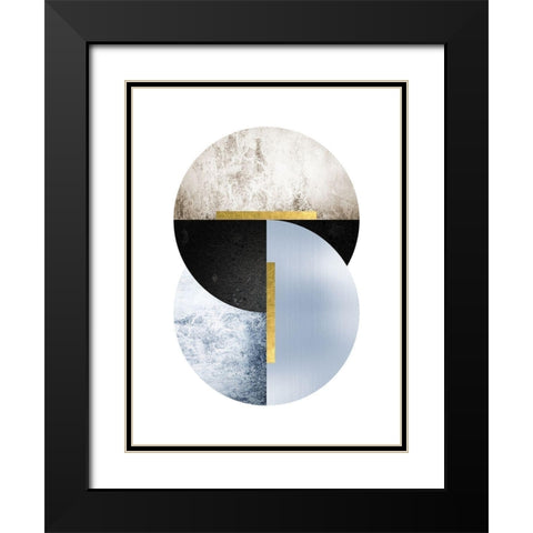 Blue Beige Black Geo Black Modern Wood Framed Art Print with Double Matting by Urban Epiphany