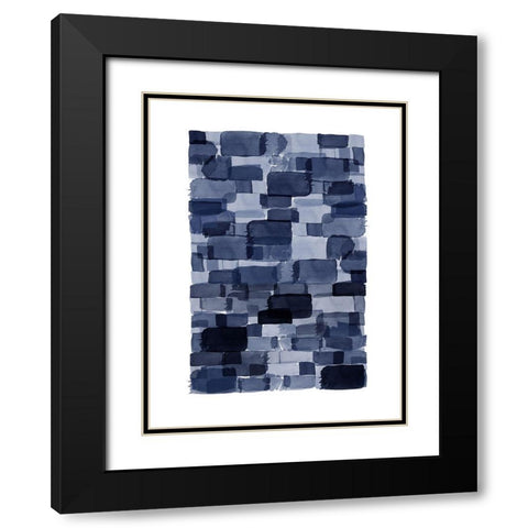 Navy Blue Watercolor Block Black Modern Wood Framed Art Print with Double Matting by Urban Epiphany