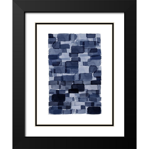 Navy Blue Watercolor Block Black Modern Wood Framed Art Print with Double Matting by Urban Epiphany