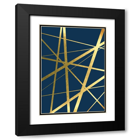 Metallic Lines Navy 1 Black Modern Wood Framed Art Print with Double Matting by Urban Epiphany