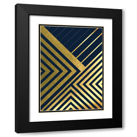 Metallic Lines Navy 2 Black Modern Wood Framed Art Print with Double Matting by Urban Epiphany
