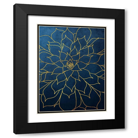Navy Gold Succulent 1 Black Modern Wood Framed Art Print with Double Matting by Urban Epiphany