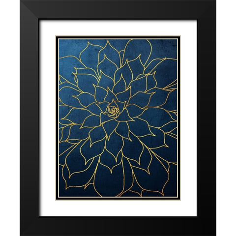 Navy Gold Succulent 1 Black Modern Wood Framed Art Print with Double Matting by Urban Epiphany