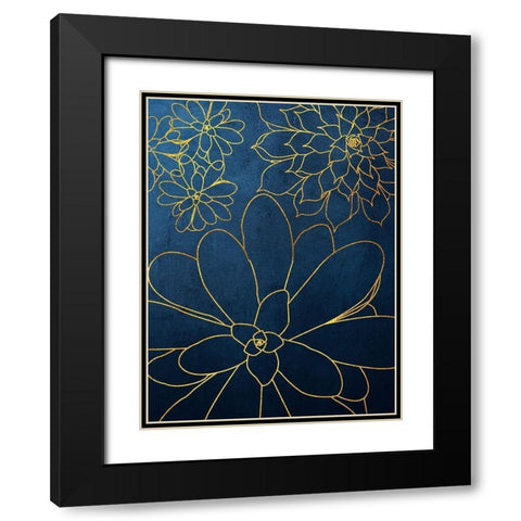 Navy Gold Succulent 2 Black Modern Wood Framed Art Print with Double Matting by Urban Epiphany