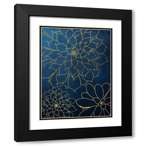 Navy Gold Succulent 3 Black Modern Wood Framed Art Print with Double Matting by Urban Epiphany