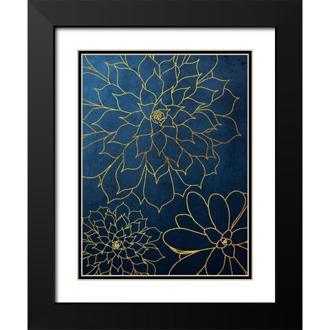 Navy Gold Succulent 3 Black Modern Wood Framed Art Print with Double Matting by Urban Epiphany