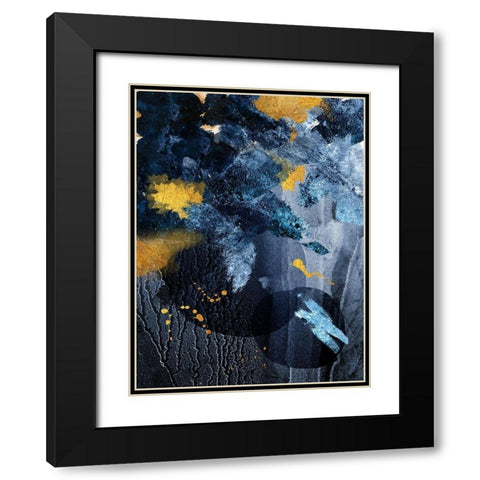 Abstract Blue and Gold Black Modern Wood Framed Art Print with Double Matting by Urban Epiphany