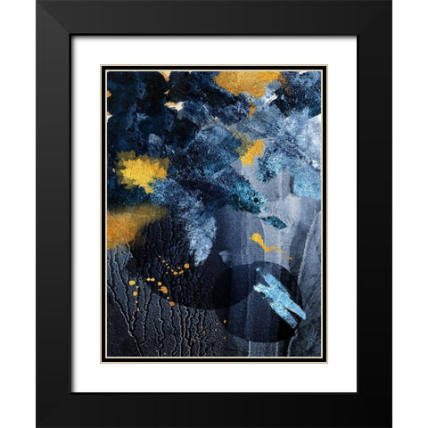 Abstract Blue and Gold Black Modern Wood Framed Art Print with Double Matting by Urban Epiphany