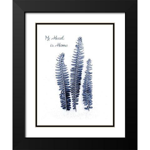 Fern Fronds Navy Black Modern Wood Framed Art Print with Double Matting by Urban Epiphany
