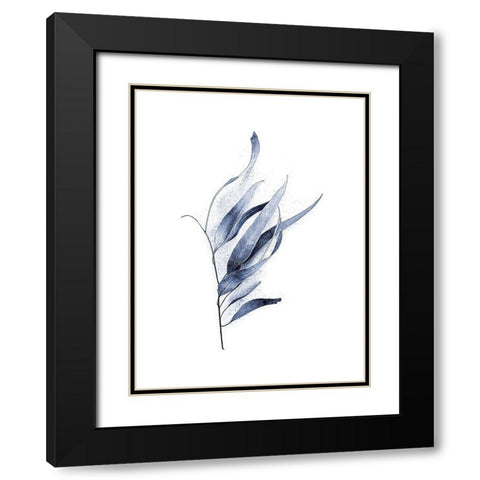 Gum Leaves Navy Black Modern Wood Framed Art Print with Double Matting by Urban Epiphany