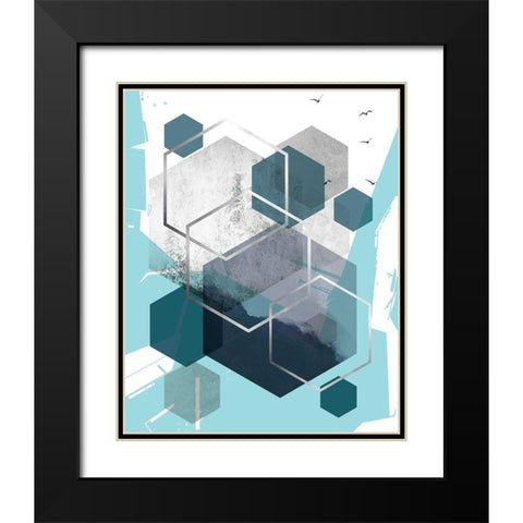 Abstract Teal 1 Black Modern Wood Framed Art Print with Double Matting by Urban Epiphany