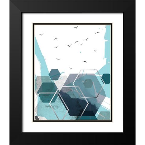 Abstract Teal 2 Black Modern Wood Framed Art Print with Double Matting by Urban Epiphany