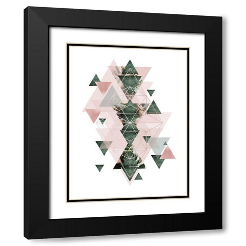 Pink Green Geometric 2 Black Modern Wood Framed Art Print with Double Matting by Urban Epiphany