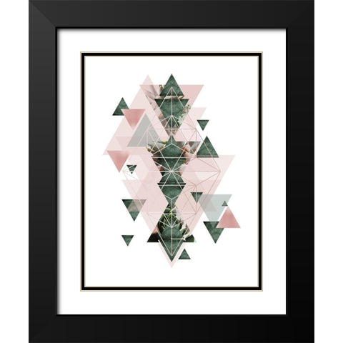 Pink Green Geometric 2 Black Modern Wood Framed Art Print with Double Matting by Urban Epiphany