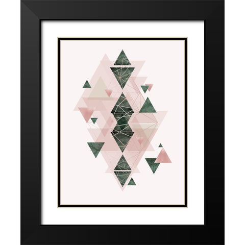 Pink Green Geometric 3 Black Modern Wood Framed Art Print with Double Matting by Urban Epiphany