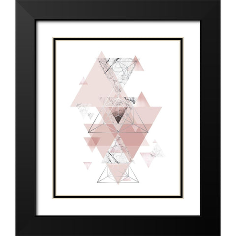 Blush Pink Marbled Geometric Black Modern Wood Framed Art Print with Double Matting by Urban Epiphany