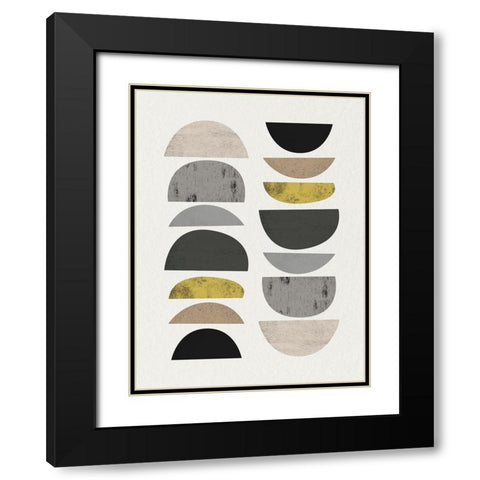 Mid Century Abstract Circle 7 Black Modern Wood Framed Art Print with Double Matting by Urban Epiphany