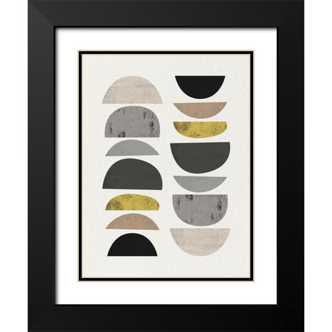 Mid Century Abstract Circle 7 Black Modern Wood Framed Art Print with Double Matting by Urban Epiphany
