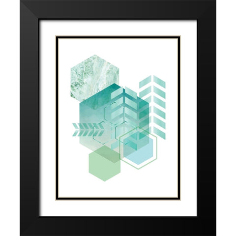 Geometric Minimalist Seafoam Black Modern Wood Framed Art Print with Double Matting by Urban Epiphany
