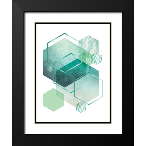 Geometric Minimalist Seafoam Black Modern Wood Framed Art Print with Double Matting by Urban Epiphany