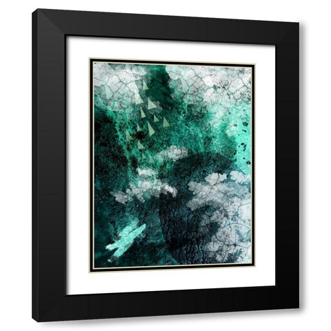 Teal Abstract B Black Modern Wood Framed Art Print with Double Matting by Urban Epiphany