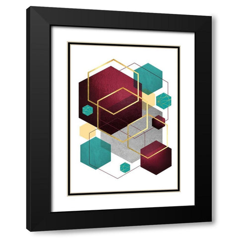 Teal Yellow Burgundy 2 Black Modern Wood Framed Art Print with Double Matting by Urban Epiphany
