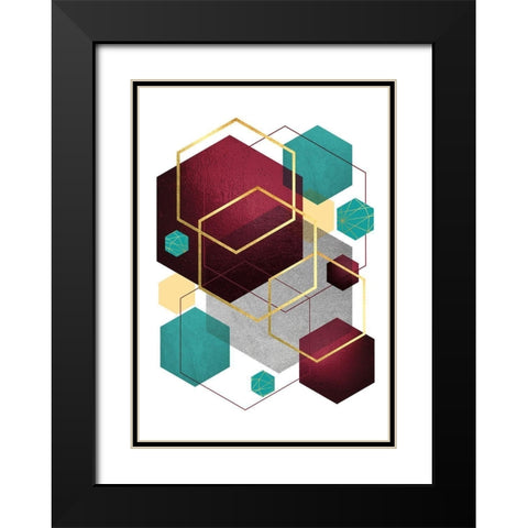 Teal Yellow Burgundy 2 Black Modern Wood Framed Art Print with Double Matting by Urban Epiphany