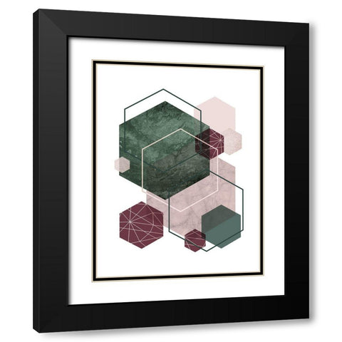 Cranberry Green Blush GEO 2 Black Modern Wood Framed Art Print with Double Matting by Urban Epiphany