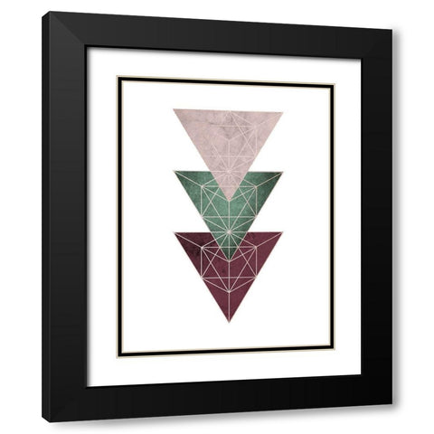 Cranberry Green Blush GEO 3 Black Modern Wood Framed Art Print with Double Matting by Urban Epiphany