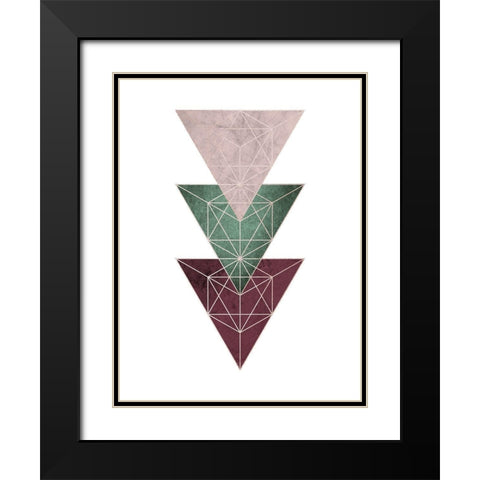 Cranberry Green Blush GEO 3 Black Modern Wood Framed Art Print with Double Matting by Urban Epiphany