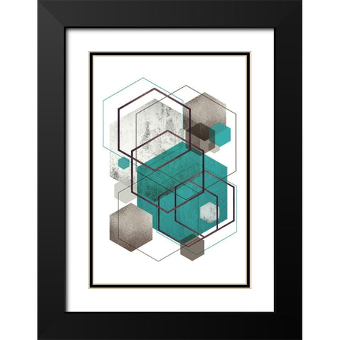 Beige Mint Geometric 2 Black Modern Wood Framed Art Print with Double Matting by Urban Epiphany