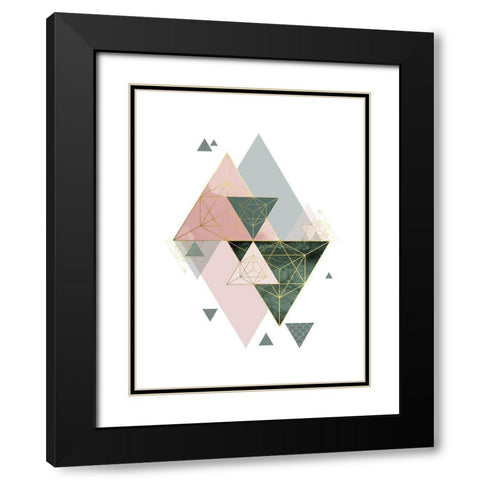 Pink Green Geo 3 Black Modern Wood Framed Art Print with Double Matting by Urban Epiphany