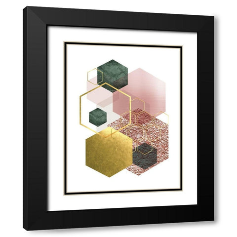 Pink Green Geo 4 Black Modern Wood Framed Art Print with Double Matting by Urban Epiphany